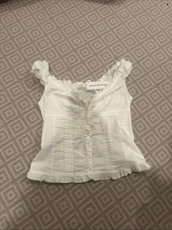 PacSun Tops - PacSun White Ruffled Button-Front Cotton Camisole
